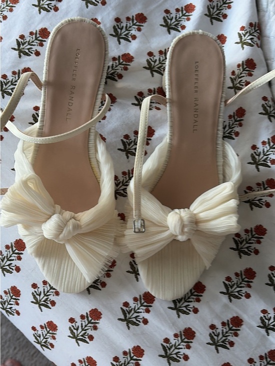 Loeffler Randall Shoes - Loeffler Randall Cream Pleated Bow Slingback Heels